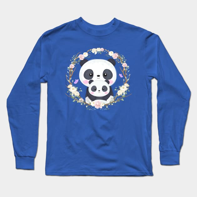 Panda Motherhood Cartoon Long Sleeve T-Shirt by Mako Design 